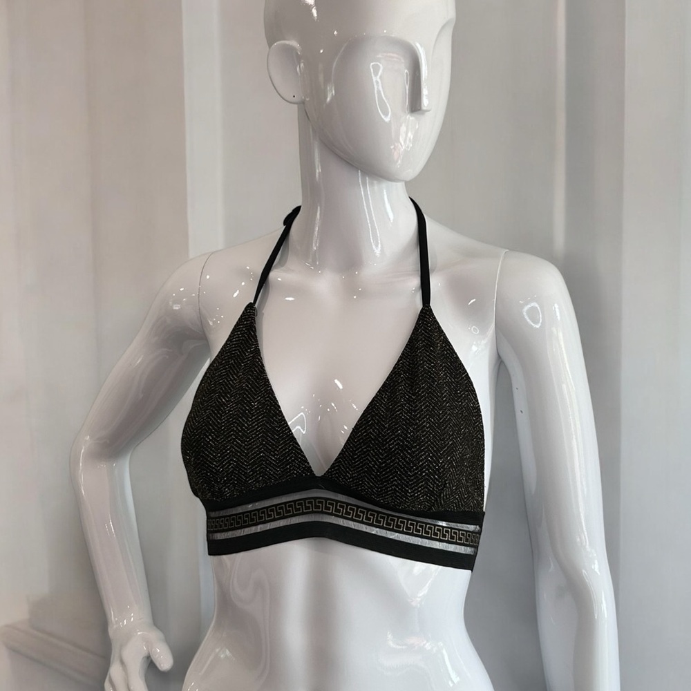 Black Lurex Bikini Halter Top